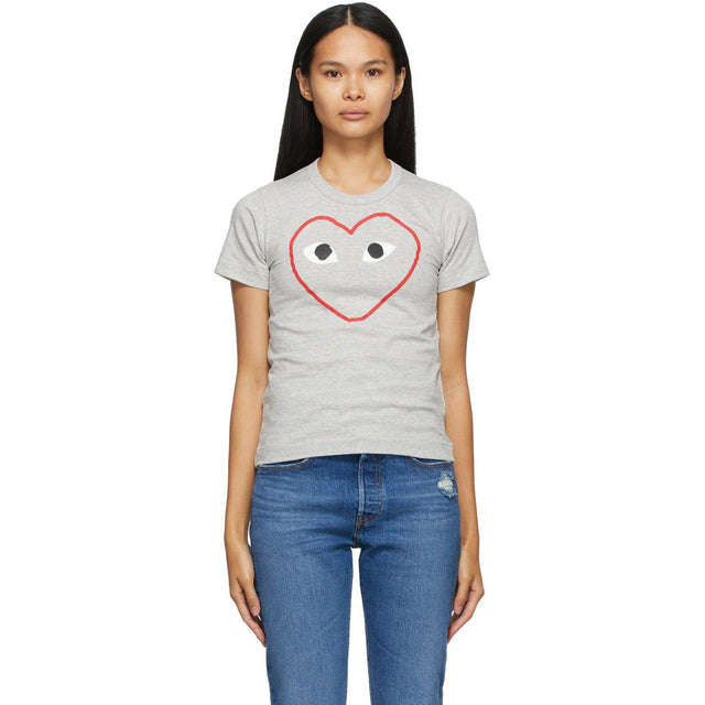 Comme des GarÃ§ons Play Grey Outline Heart T-Shirt