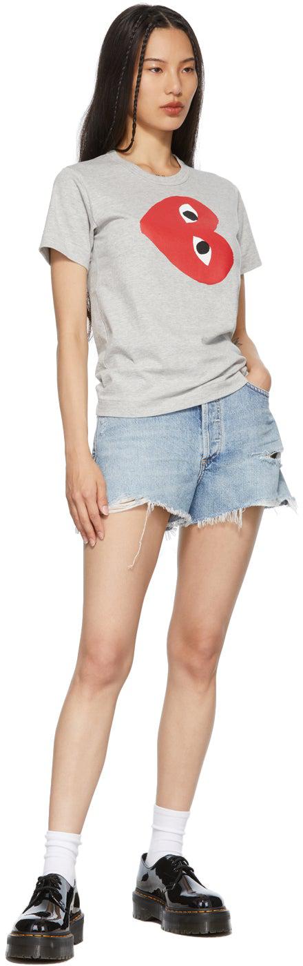 Comme des GarÃ§ons Play Grey Sideways Heart T-Shirt