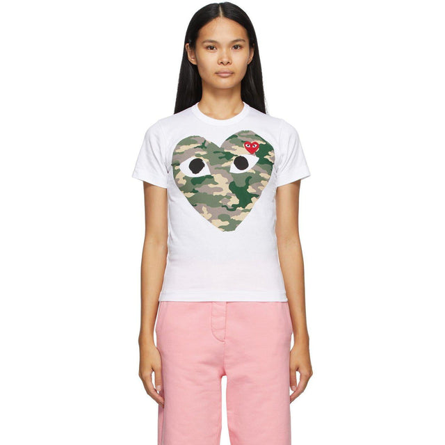 Comme des GarÃ§ons Play White Camo Heart T-Shirt