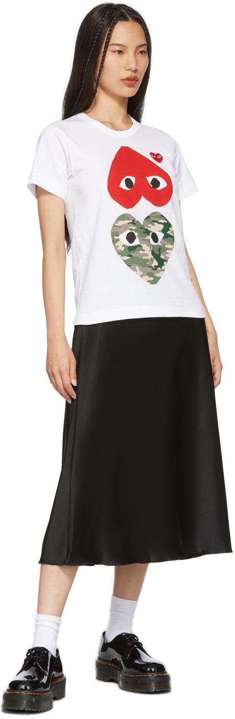 Comme des GarÃ§ons Play White Camo Upside Down Heart T-Shirt