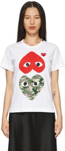 Comme des GarÃ§ons Play White Camo Upside Down Heart T-Shirt - T-shirt de coeur à l'envers blanc camo blanc - comme des garÃons 화이트 카모 거꾸로 하트 티셔츠