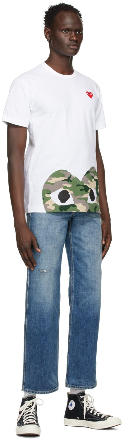 Comme des GarÃ§ons Play White Heart Patch T-Shirt