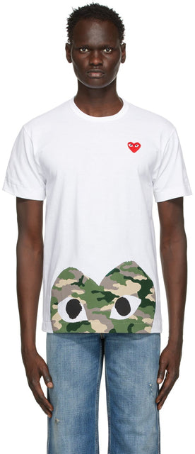 Comme des GarÃ§ons Play White Heart Patch T-Shirt - Commez des garçons joue T-shirt de patch de coeur blanc - comme des garÃons, 화이트 하트 패치 티셔츠 재생