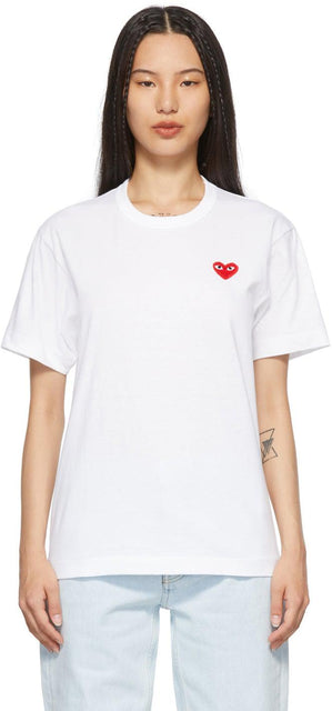 Comme des GarÃ§ons Play White Heart Patch T-Shirt