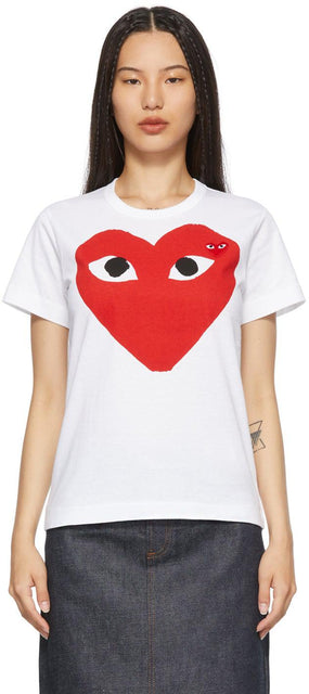 Comme des GarÃ§ons Play White Large Double Heart T-Shirt