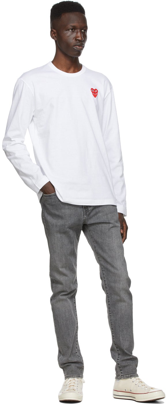 Comme des GarÃ§ons Play White Layered Double Heart Long Sleeve T-Shirt