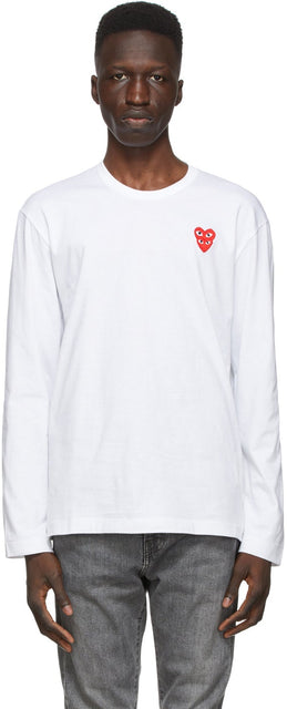 Comme des GarÃ§ons Play White Layered Double Heart Long Sleeve T-Shirt - T-shirt à manches longues à manches longues en double coeur en couches blancs - comme des garÃ§ons 재생 백색층 더블 하트 긴 소매 티셔츠