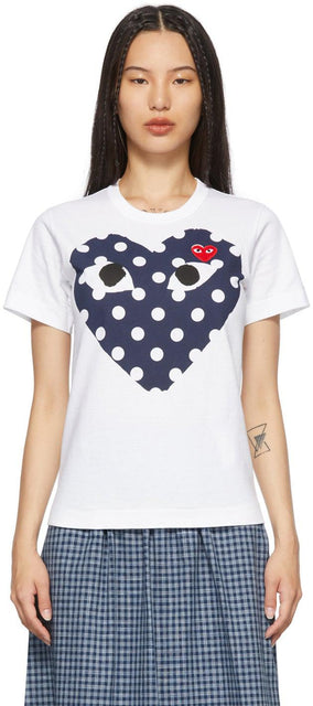 Comme des GarÃ§ons Play White Polka Dot Heart T-Shirt - Commez des garçons Jouer T-shirt Heart Heart Polka Dot Blanc - comme des garÃ§ons 화이트 폴카 도트 심장 티셔츠