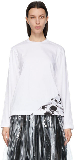 Comme des GarÃ§ons White Disney Edition Mickey Mouse Panel Long Sleeve T-Shirt - T-shirt à manches longues à manches longues Mickey Disney Mouse - comme des garÃ§ons 화이트 디즈니 에디션 미키 마우스 패널 긴 소매 티셔츠