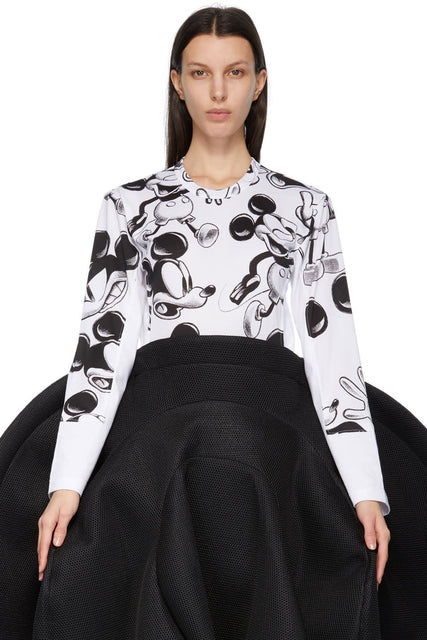 Comme des GarÃ§ons White Disney Edition Print Layered Mickey Mouse Long Sleeve T-Shirt - T-shirt à manches longues à manches longues à manches longues à manches longues à manches longues de Mickey Souris - comme des garðons 화이트 디즈니 에디션 인쇄 층 미키 마우스 긴 소매 티셔츠