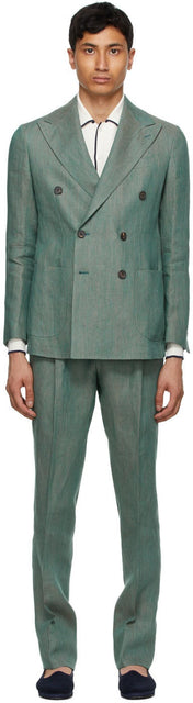 DOPPIAA Green Linen Aareseant Double-Breasted Suit - DOPPIAA VERTURE VERTURE AARESTANTE COSTURE À DOUBLE - Doppiaa Green Linen areseant 더블 브레스트 슈트
