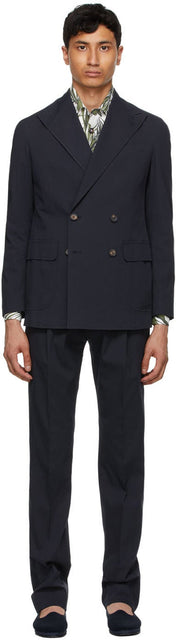 DOPPIAA Navy Seersucker Aadolfo Suit - Doppiaa Navy Seersucker Aadolfo Costume - Doppiaa Navy Seersucker Aadolfo Suit.