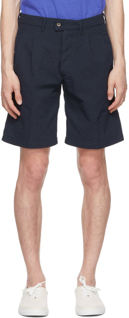 DOPPIAA Navy Seersucker Aaza Shorts - Doppiaa Navy Sersersucker Short AAZA - Doppiaa Navy Seersucker Aaza 반바지