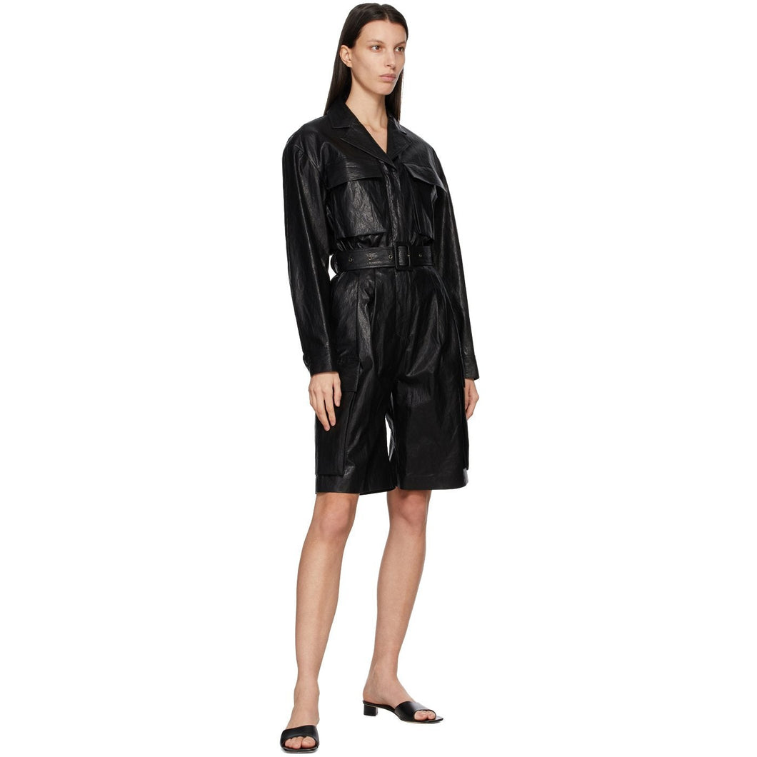 DRAE Black Faux-Leather Jumpsuit