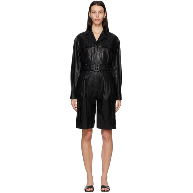 DRAE Black Faux-Leather Jumpsuit - Jumpsuit en simili cuir noir drae - 드레 블랙 가짜 가죽 점프 슈트