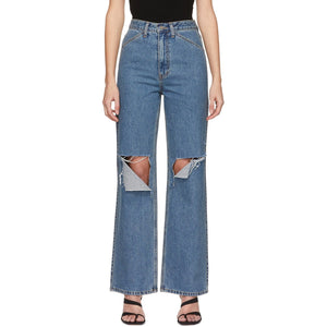 DRAE Blue Destroyed Mid-Rise Jeans - Drae bleu détruit des jeans de la mi-hauteur détruits - Drae Blue는 중간층 청바지를 파괴했습니다