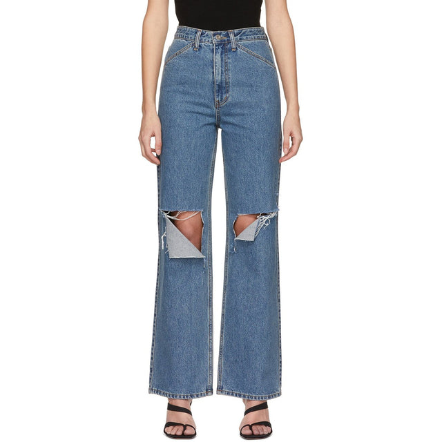 DRAE Blue Destroyed Mid-Rise Jeans - Drae bleu détruit des jeans de la mi-hauteur détruits - Drae Blue는 중간층 청바지를 파괴했습니다