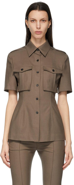 DRAE Brown Summer Wool Pocket Short Sleeve Shirt - Chemise à manches courtes en laine d'été brun drae - 드레이 브라운 여름 양모 포켓 반팔 셔츠