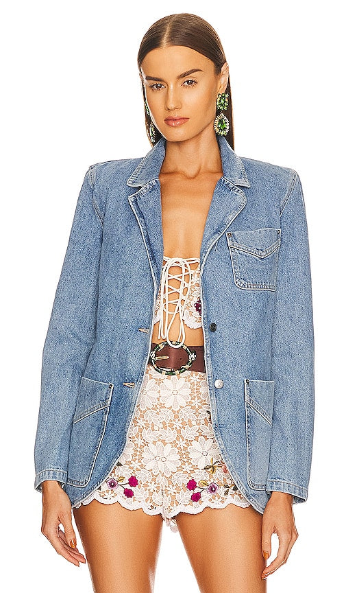 DUNDAS x REVOLVE Helena Denim Blazer in Blue Dundas x Revolve Helena Denim Blazer en bleu Dundas X旋转Helena Denim Blazer蓝色
