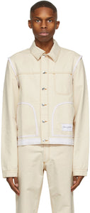 Daniel W. Fletcher Beige Denim Contrast Stitch Jacket - Daniel W. Fletcher Veste de point de contraste en denim beige - Daniel W. Fletcher 베이지 데님 콘트라스트 스티치 재킷