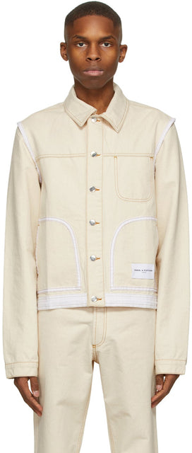 Daniel W. Fletcher Beige Denim Contrast Stitch Jacket - Daniel W. Fletcher Veste de point de contraste en denim beige - Daniel W. Fletcher 베이지 데님 콘트라스트 스티치 재킷