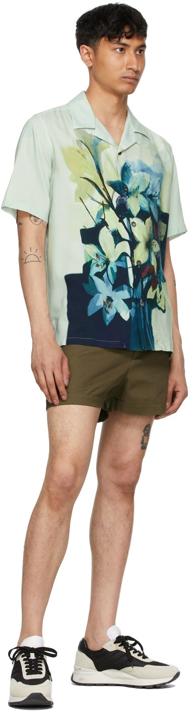 Davi Paris Green Camp Collar Floral Printed Short Sleeve Shirt