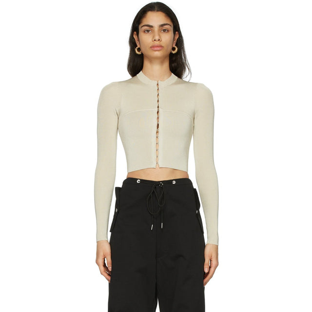 Dion Lee Beige Open Neck Bustier Cardigan - Dion Lee Beige Cardigan bustier ouvert - Dion Lee Beige Open Neck Bustier Cardigan