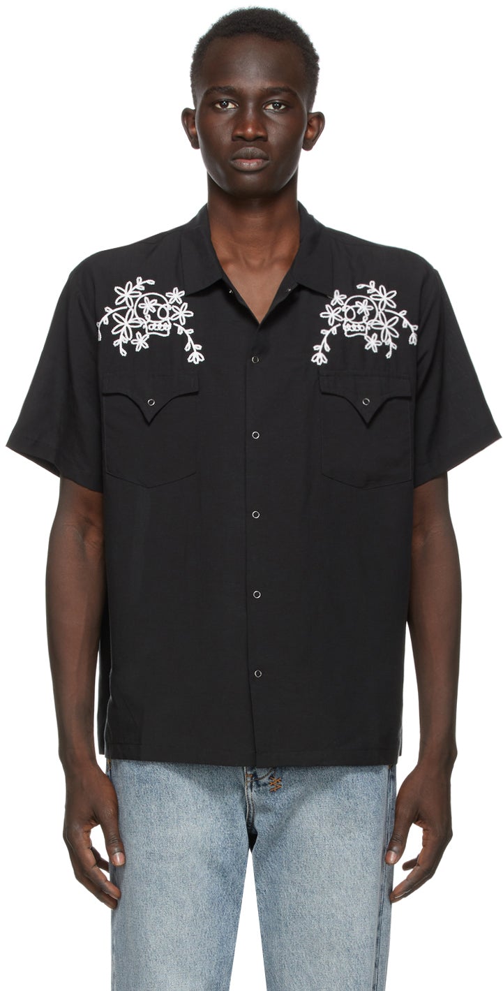 Double Rainbouu Black Loop Skull West Coast Short Sleeve Shirt - Double Chemise à manches courtes de la côte ouest de la côte ouest du crâne - 더블 Rainbouu 블랙 루프 해골 서해안 짧은 소매 셔츠