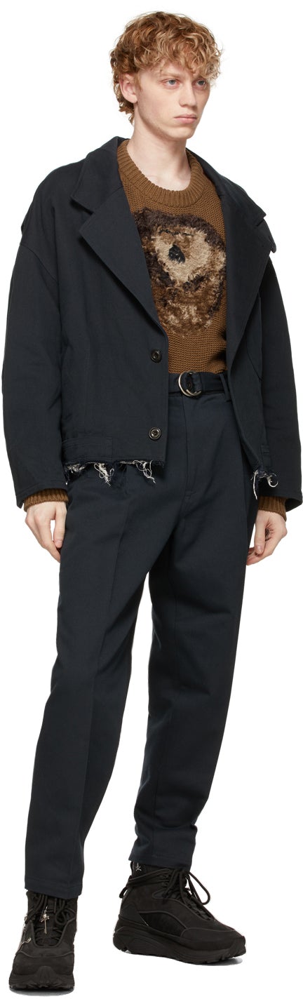 Doublet Navy Silk Chino Trousers