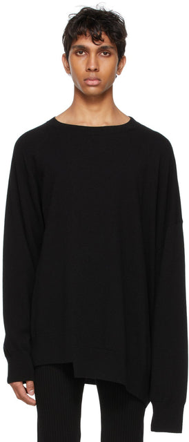 Dries Van Noten Black Cashmere Asymmetric Hem Sweater - SHARIES VAN NOTE NOI NOIR CACHEMERE OM OMM Pull - 밴 알코올 블랙 캐시미어 비대칭 헴 스웨터를 건조시킵니다