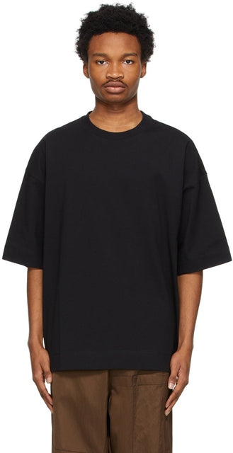 Dries Van Noten Black Cotton Oversized T-Shirt - Sèche t-shirt surdimensionné en coton noir - 밴 밴 알코올 블랙 코튼 대형 티셔츠