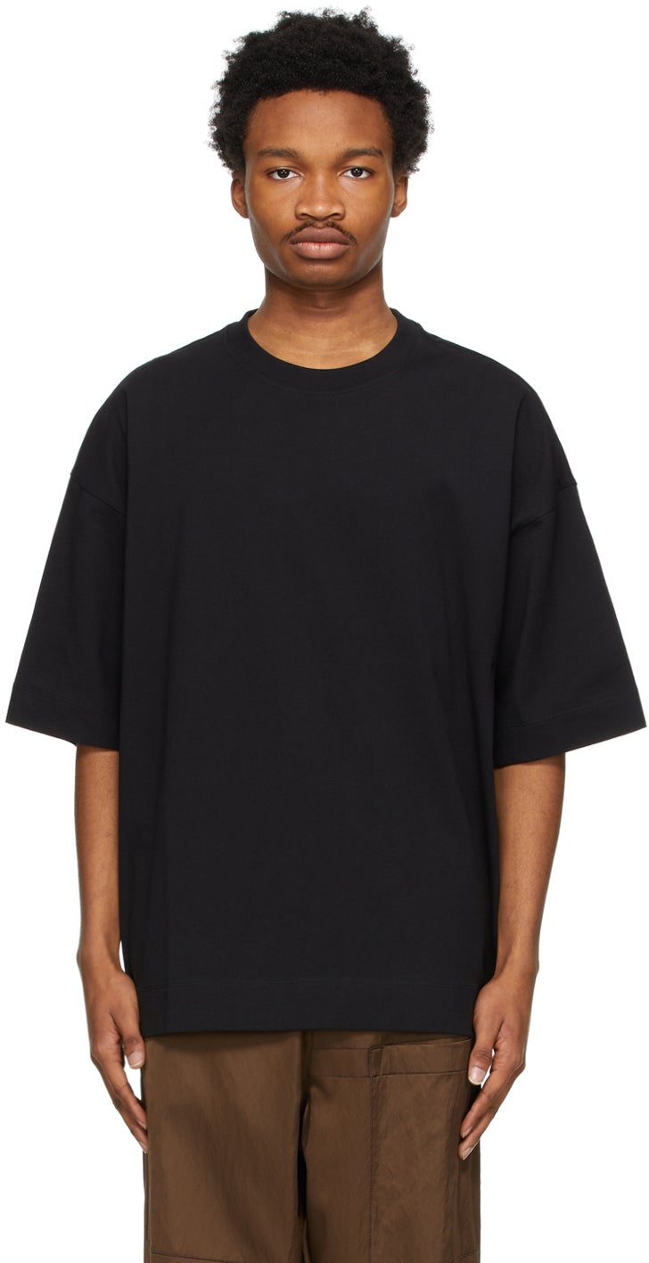 Dries Van Noten Black Cotton Oversized T-Shirt - Sèche t-shirt surdimensionné en coton noir - 밴 밴 알코올 블랙 코튼 대형 티셔츠