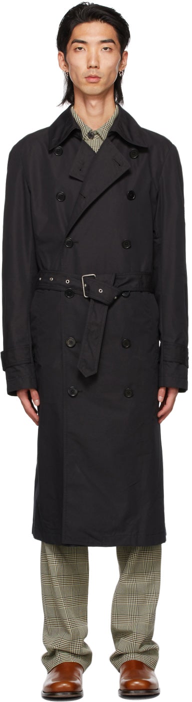 Dries Van Noten Black Cotton Trench Coat - Dries Van Noten Coton Black Coton - 밴 알코올 검은 면화 트렌치 코트를 건조시킵니다