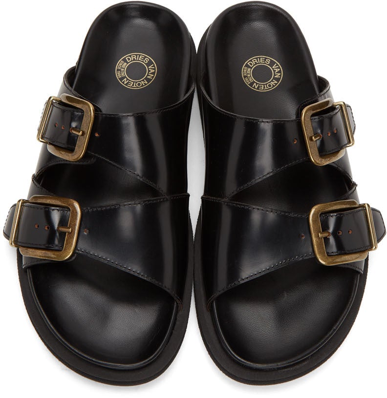 Dries Van Noten Black Leather Slip-On Sandals – BlackSkinny