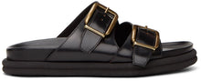 Dries Van Noten Black Leather Slip-On Sandals - Sèche sandales de glissement en cuir noir - 밴, 블랙 가죽 슬립 온 샌들을 마시 러