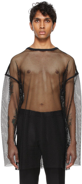 Dries Van Noten Black Mesh Long Sleeve T-Shirt - DRIES VAN NOTE NOTE NOIR MANCHE T-shirt à manches longues - 바퀴 밴 알코올 블랙 메쉬 긴 소매 티셔츠