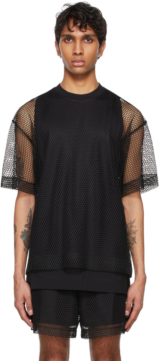 Dries Van Noten Black Mesh T-Shirt - Dries Van T-shirt Noir Mesh Noir - 바퀴 밴 알코올 블랙 메쉬 티셔츠
