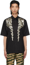 Dries Van Noten Black Poplin Sequinned Short Sleeve Shirt - Dries Van Noten Chemise à manches courtes à la manches courtes pausées - 밴 밴 알지 흑인 포플린 스팽글이 짧은 소매 셔츠