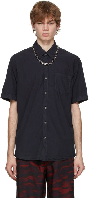 Dries Van Noten Black Poplin Short Sleeve Shirt - Chemise à manches courtes en popeline noire - 바퀴 No noten 흑인 포핀 짧은 소매 셔츠