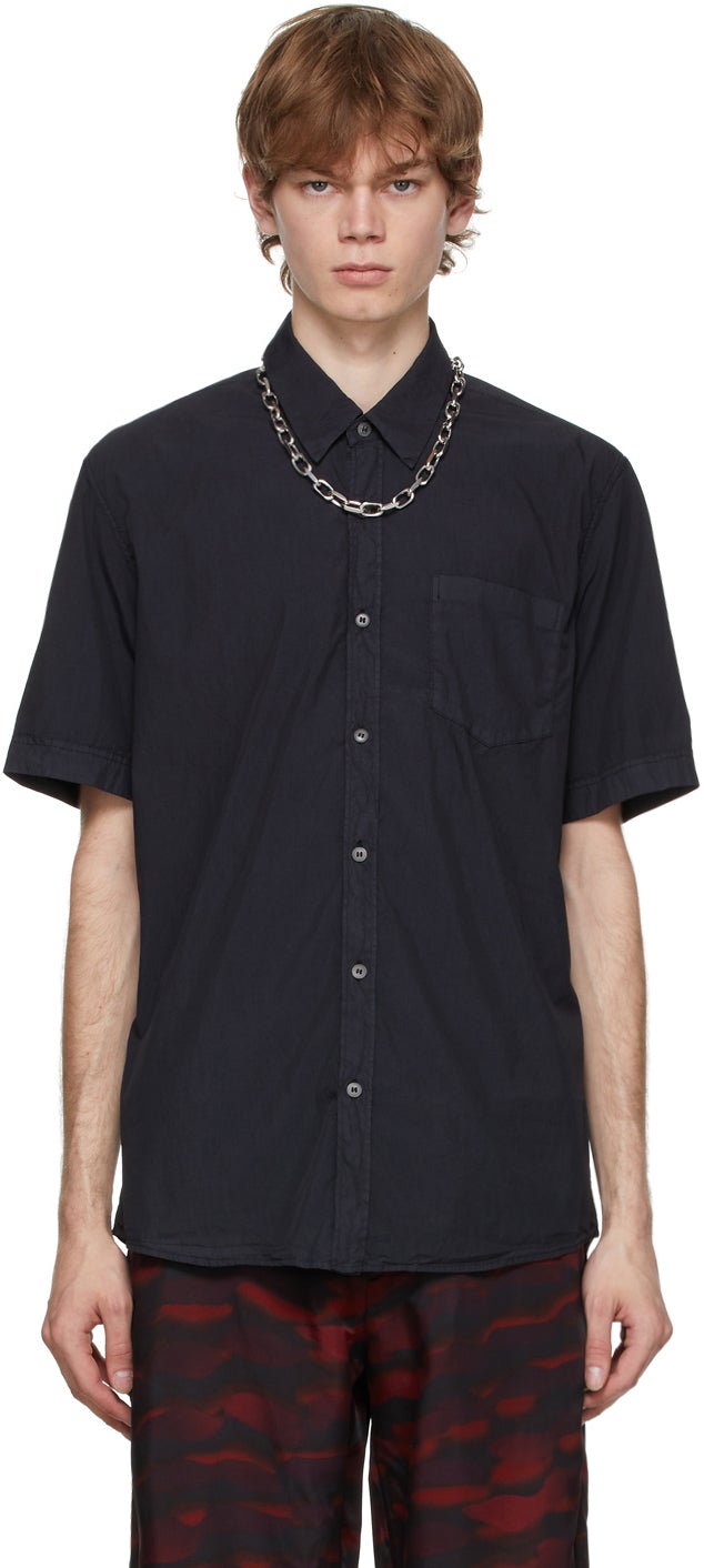 Dries Van Noten Black Poplin Short Sleeve Shirt - Chemise à manches courtes en popeline noire - 바퀴 No noten 흑인 포핀 짧은 소매 셔츠