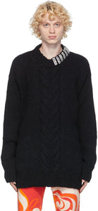 Dries Van Noten Black Rhinestone Collar Sweater - SHARIE VAN NOTE NOI NOIR SHINESTONE COLLIRE COLLIER - 바퀴 밴 노켄 블랙 라인 석 칼라 스웨터