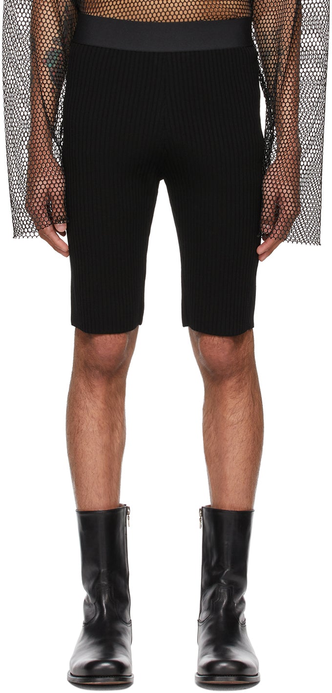 Dries Van Noten Black Rib Knit Shorts - Sèche les shorts tricots noirs noirs - 밴, 검은 갈비 니트 반바지 건조