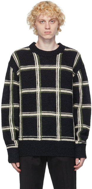 Dries Van Noten Black Wool Check Sweater - Pull de vérification de la laine de laine noire - 밴 알코올 검은 양모 체크 스웨터를 건조시킵니다