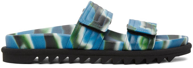 Dries Van Noten Blue Camo Slide Sandals - Sèche sèche sandales de glissière bleue camo bleu - 밴, 파란색 카모 슬라이드 샌들을 마시 러