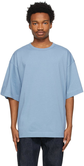 Dries Van Noten Blue Cotton Oversized T-Shirt - DRIES VAN NOTEN T-shirt surdimensionné en coton bleu - 밴, 푸른 코튼 대형 티셔츠를 마시 러