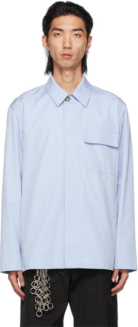 Dries Van Noten Blue Cotton Poplin Shirt - Chemise en popeline de coton bleue - 밴 밴 알 렌 블루 코튼 포플린 셔츠