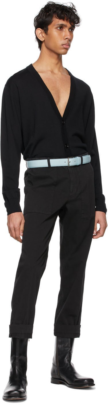 Dries Van Noten Blue Grained Leather Belt