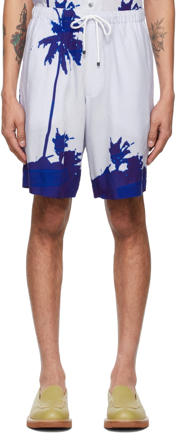 Dries Van Noten Blue Len Lye Edition Palm Tree Shorts - Dries Van Noten Blue Len Lye Edition Shorts de palmier - van no noten blue len lye edition 팜 트리 반바지