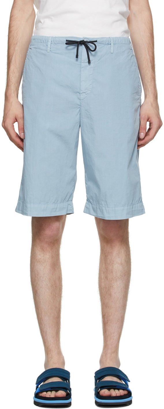 Dries Van Noten Blue Poplin Shorts - Sèche shorts de popeline bleu noten bleu - 밴, 블루 포플린 반바지를 마시 러