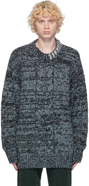Dries Van Noten Blue Wool Maxi Sweater - SHARIES VAN NOTEN PULLAIRE MAXI DE LAINES BLUE - 밴 알지 푸른 양모 맥시 스웨터를 건조시킵니다